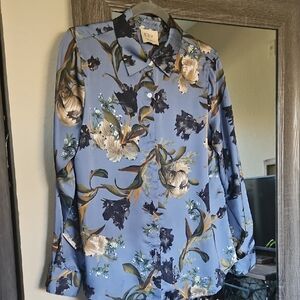 Elie Tahari Blue Floral Blouse